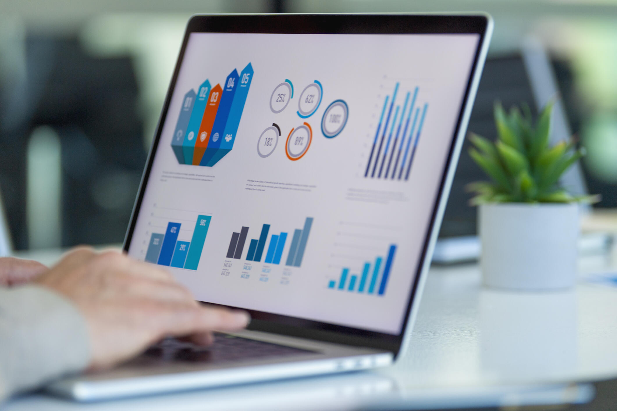Image of a laptop with different graphs to show improvement