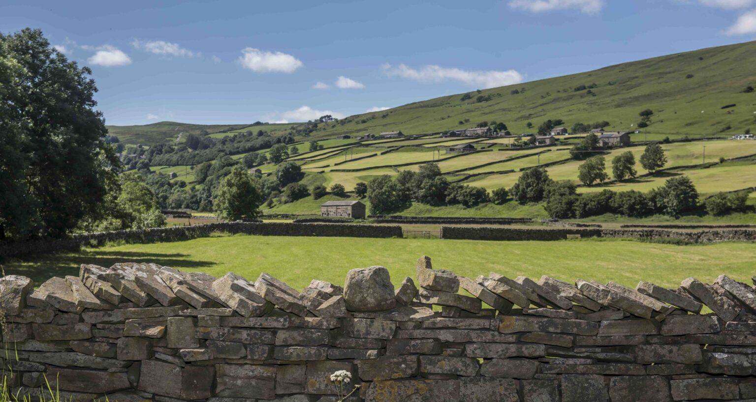 a landscape showing Swaledale in the Yorkshire Dales in England